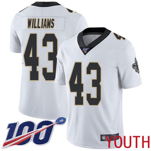 New Orleans Saints Limited White Youth Marcus Williams Road Jersey NFL Football #43 100th Season Vapor Untouchable Jersey->youth nfl jersey->Youth Jersey